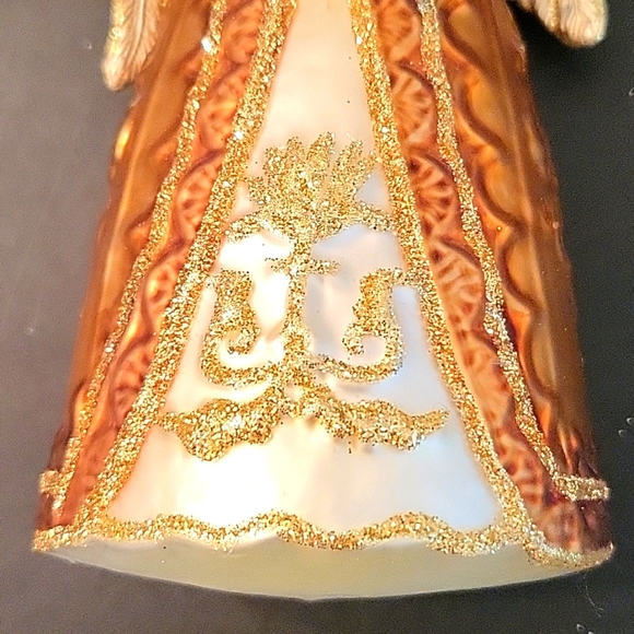 NEW Angel with Star Ornament, Gold & Cream Painted Glass, Glitter - Picture 4 of 14